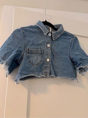 Free People Light Blue Cropped Denim Shirt